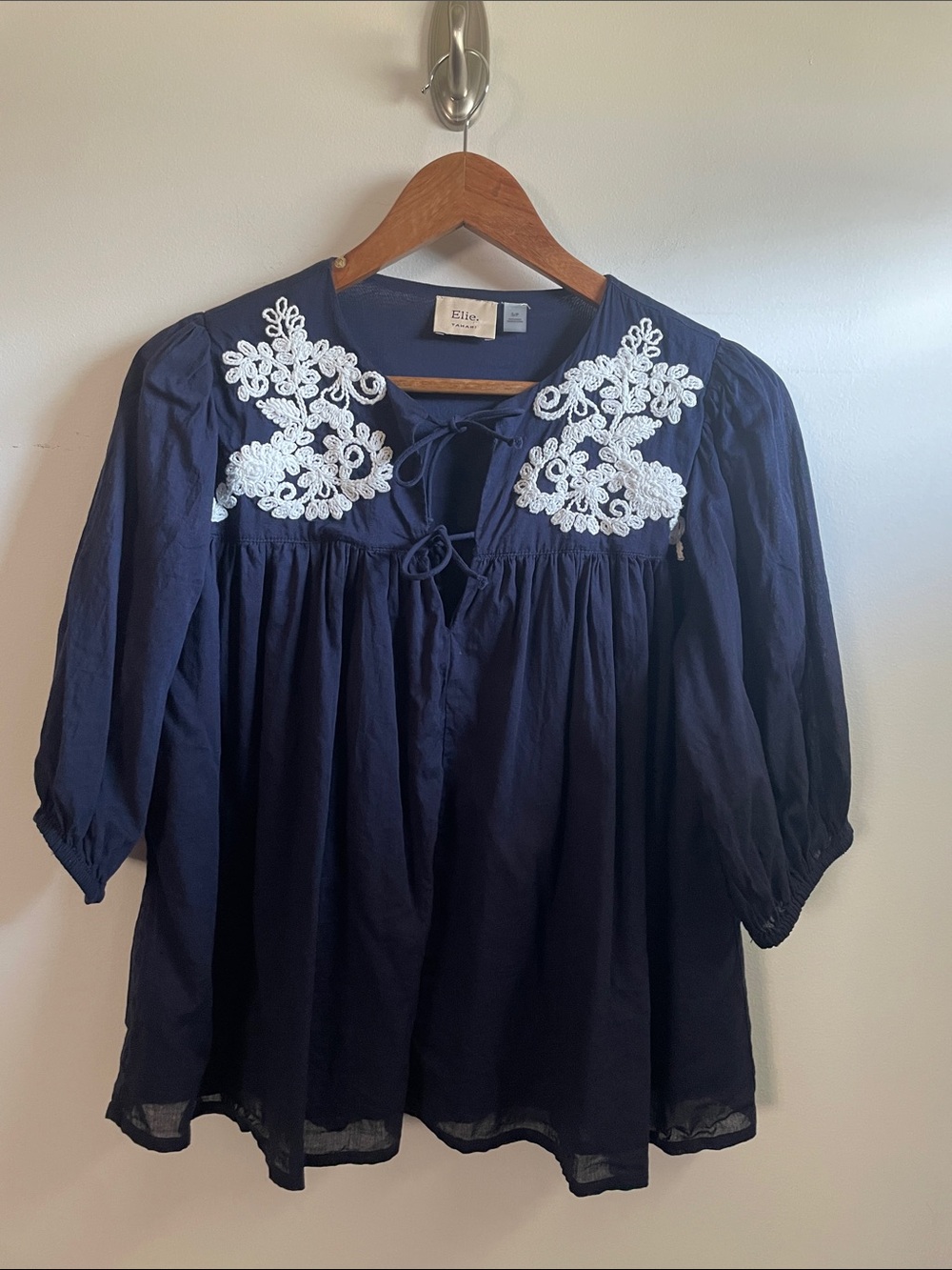 Navy Blue Cotton Blouse 3/4 sleeves